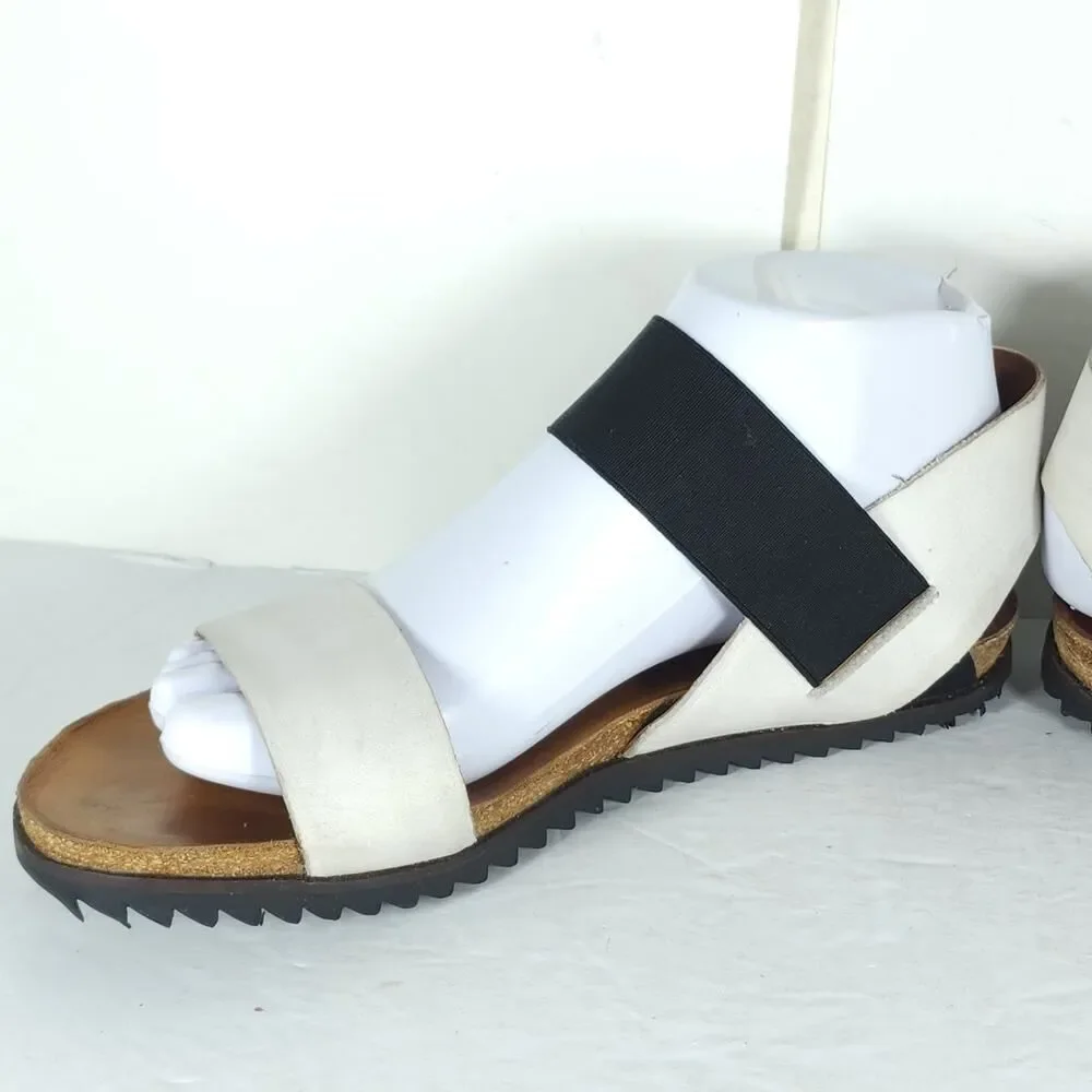 Miz Mooz Women's Astrid EU38 US7,5 Leather Ivory Elastic Strap Slip On Sandals